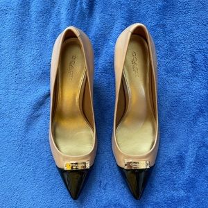 Beige patent leather Coach heels